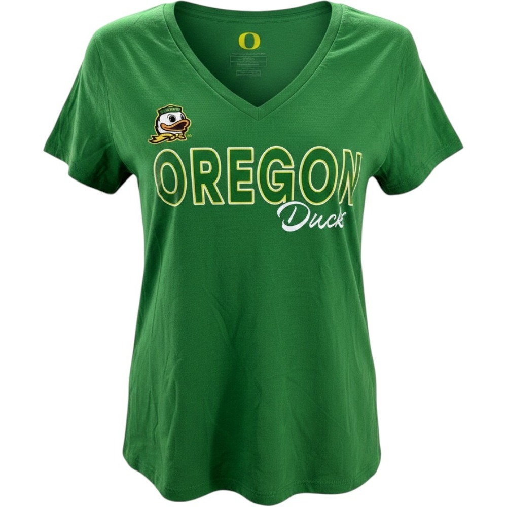 Captivating University Oregon Ducks Womens V-Neck Tee Shirt Green Small NEW